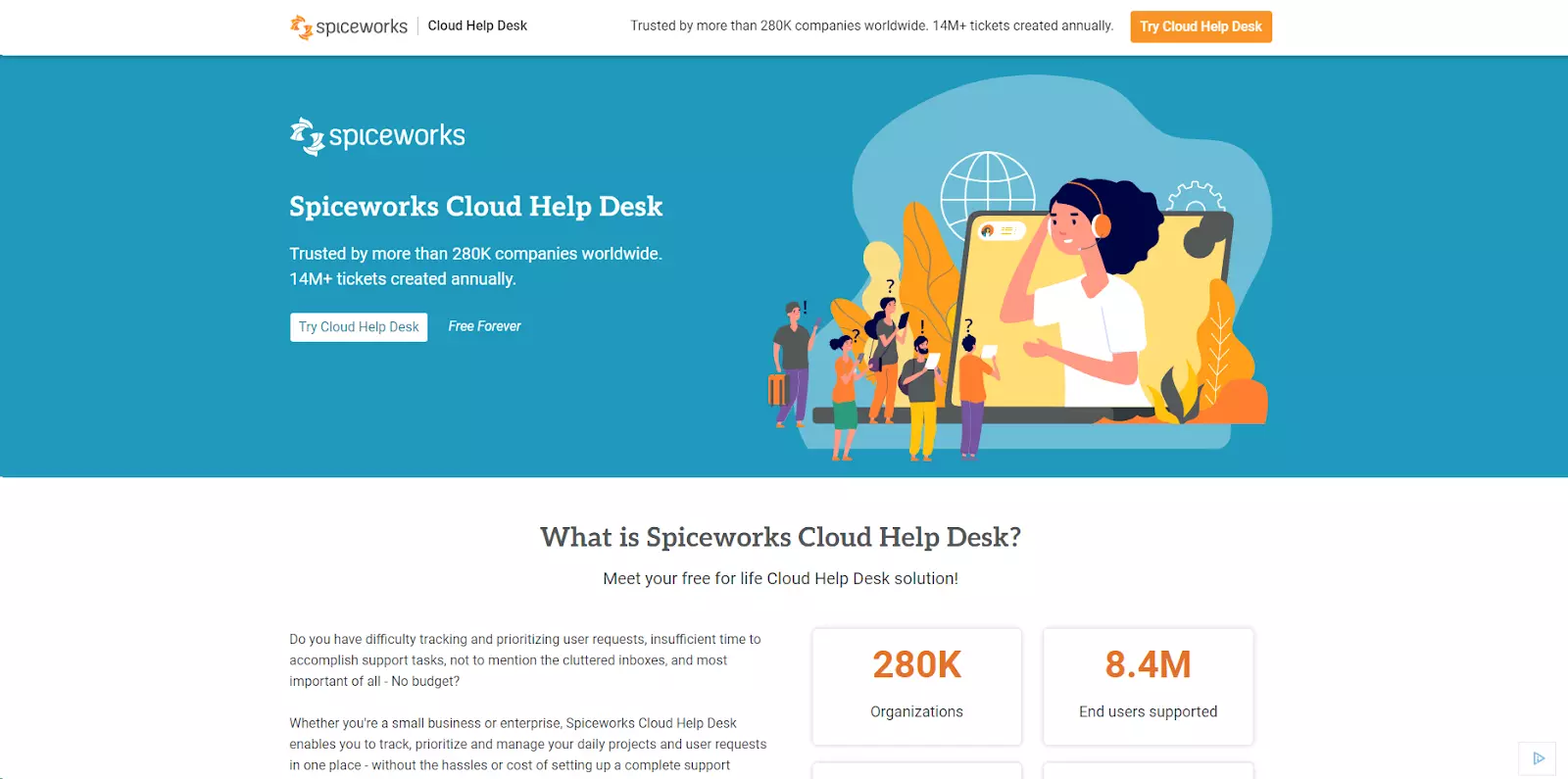 Spiceworks forside - gratis help desk- og ticketingsystem