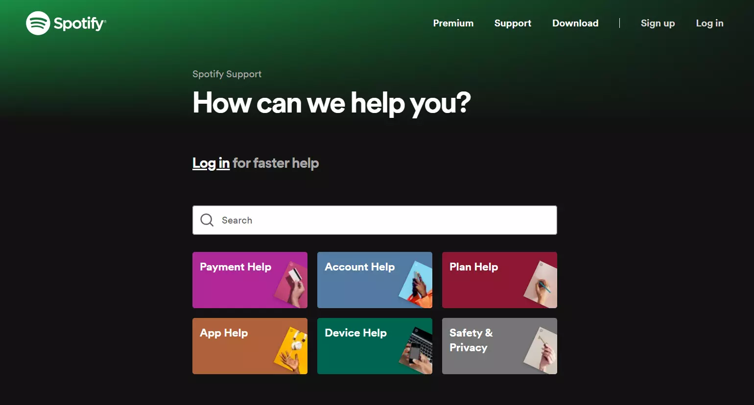 Spotify supportside