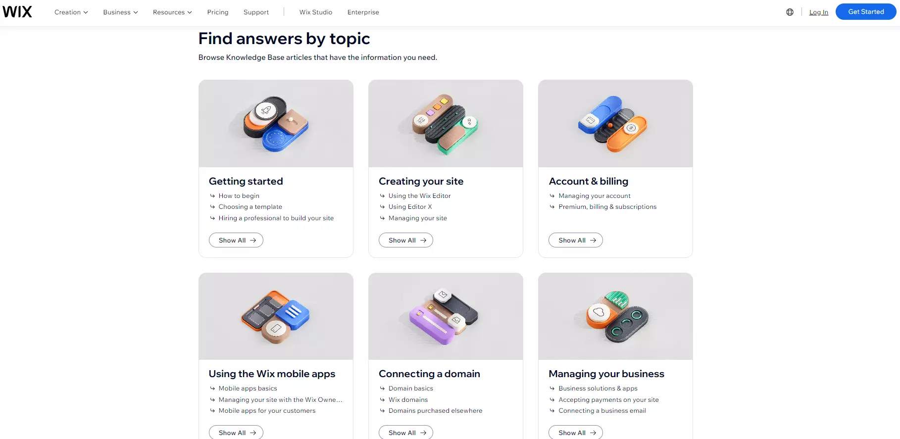 Wix knowledge base kategorisering