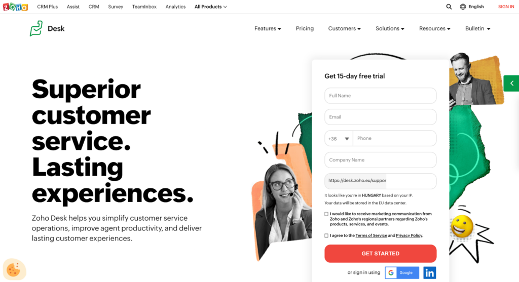 Zoho Desk ticketsystem-startside
