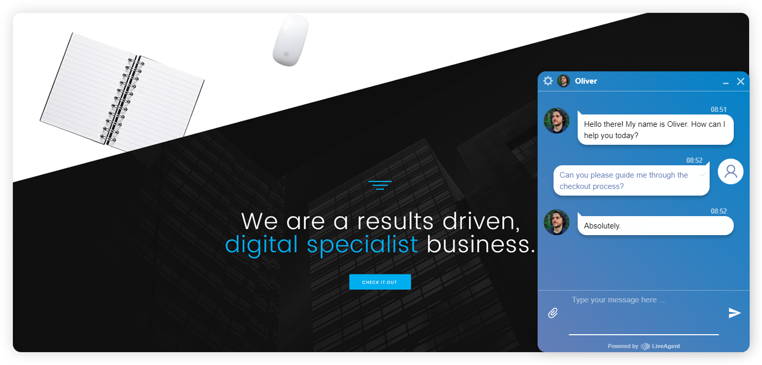 Eksempel på en virksomheds live chat-samtale