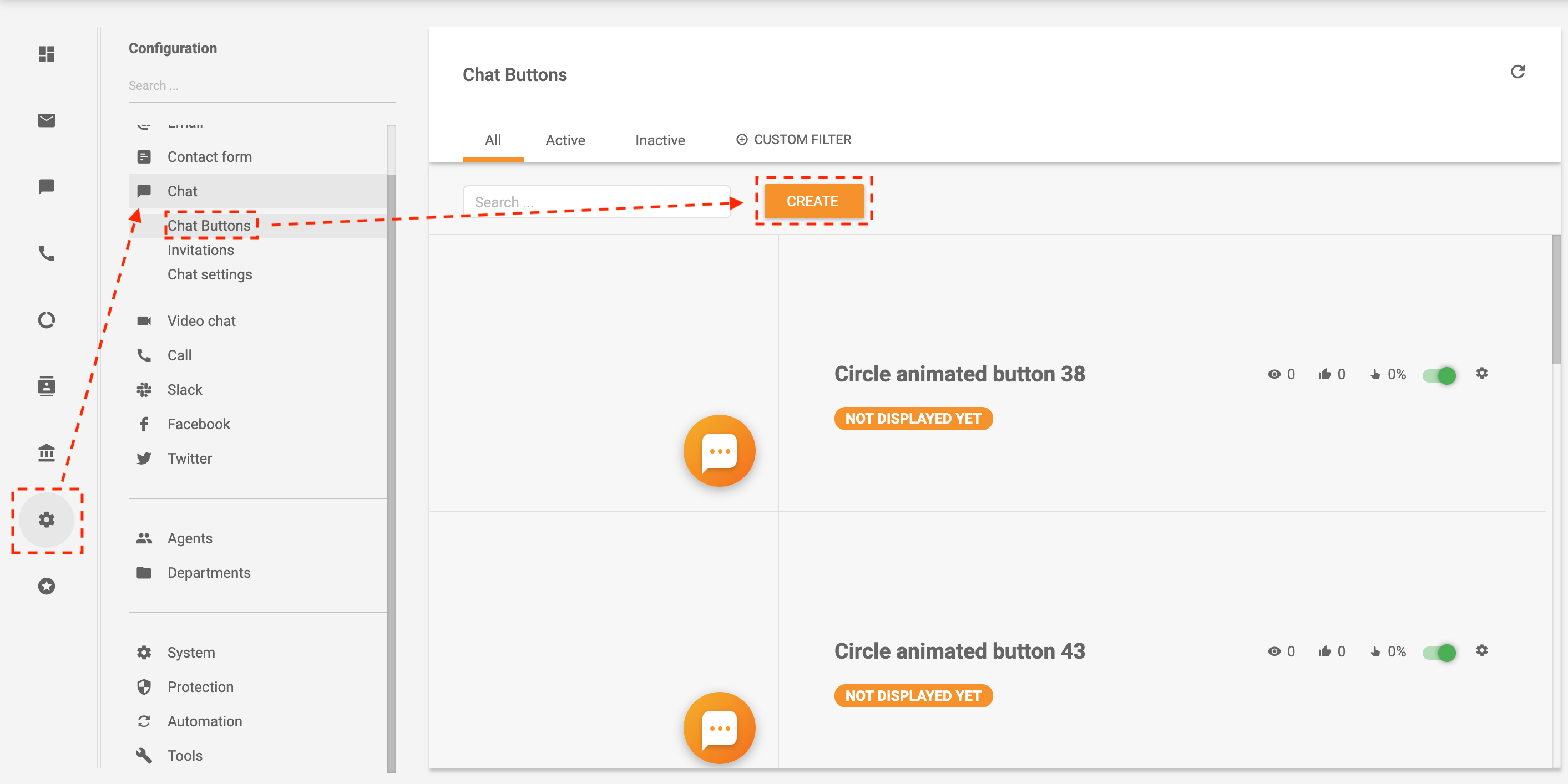 Eksempel på oprettelse af en chat-knap