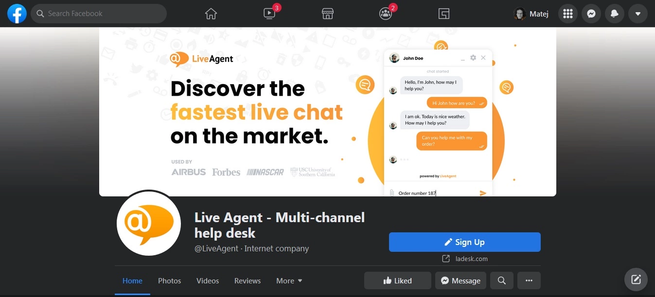 LiveAgent – Facebook side