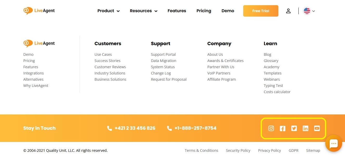 Sociale ikoner eksempel - LiveAgent