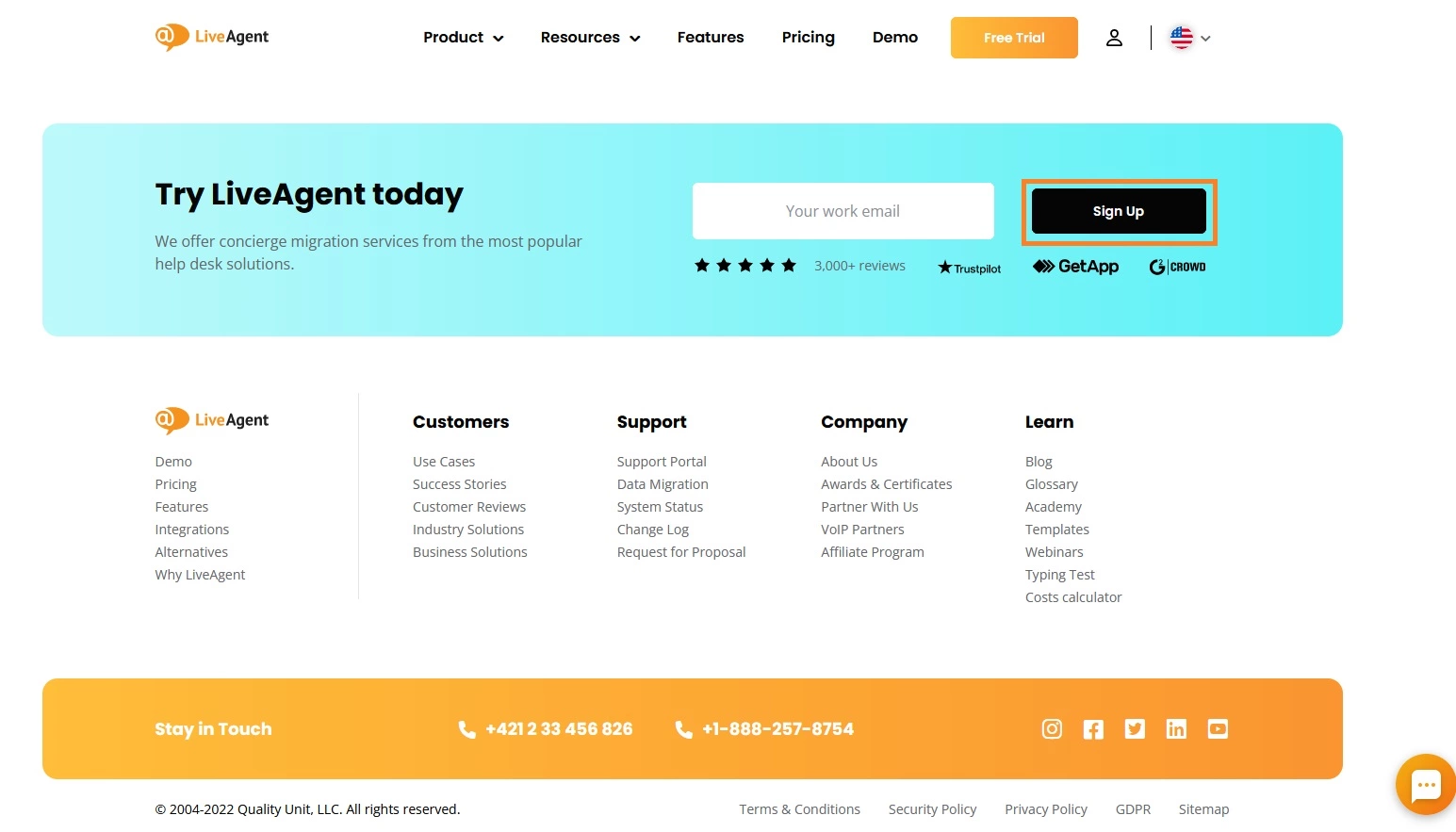 LiveAgent's tilmeldingsmulighed