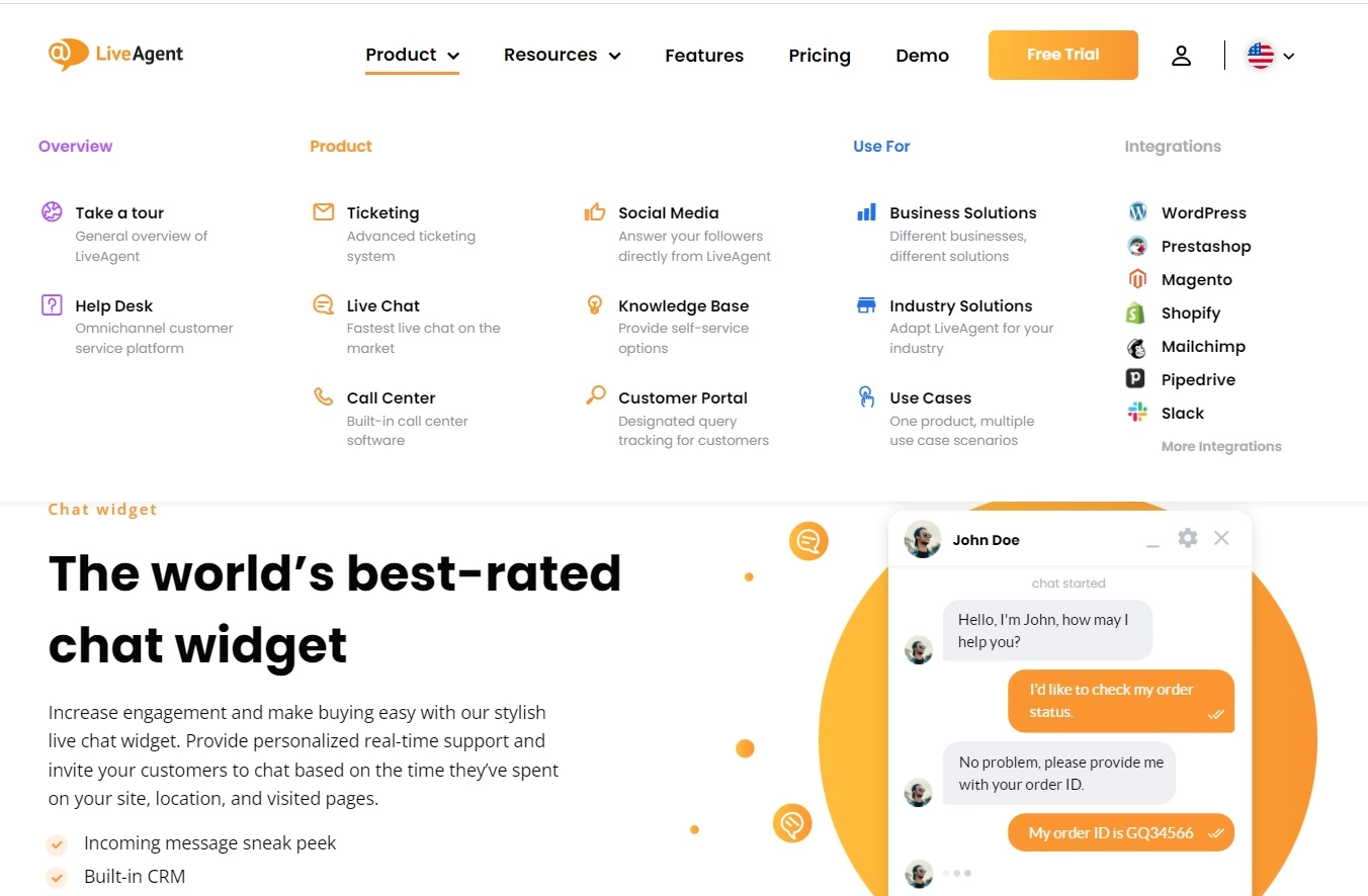 LiveAgent's produktnavigation