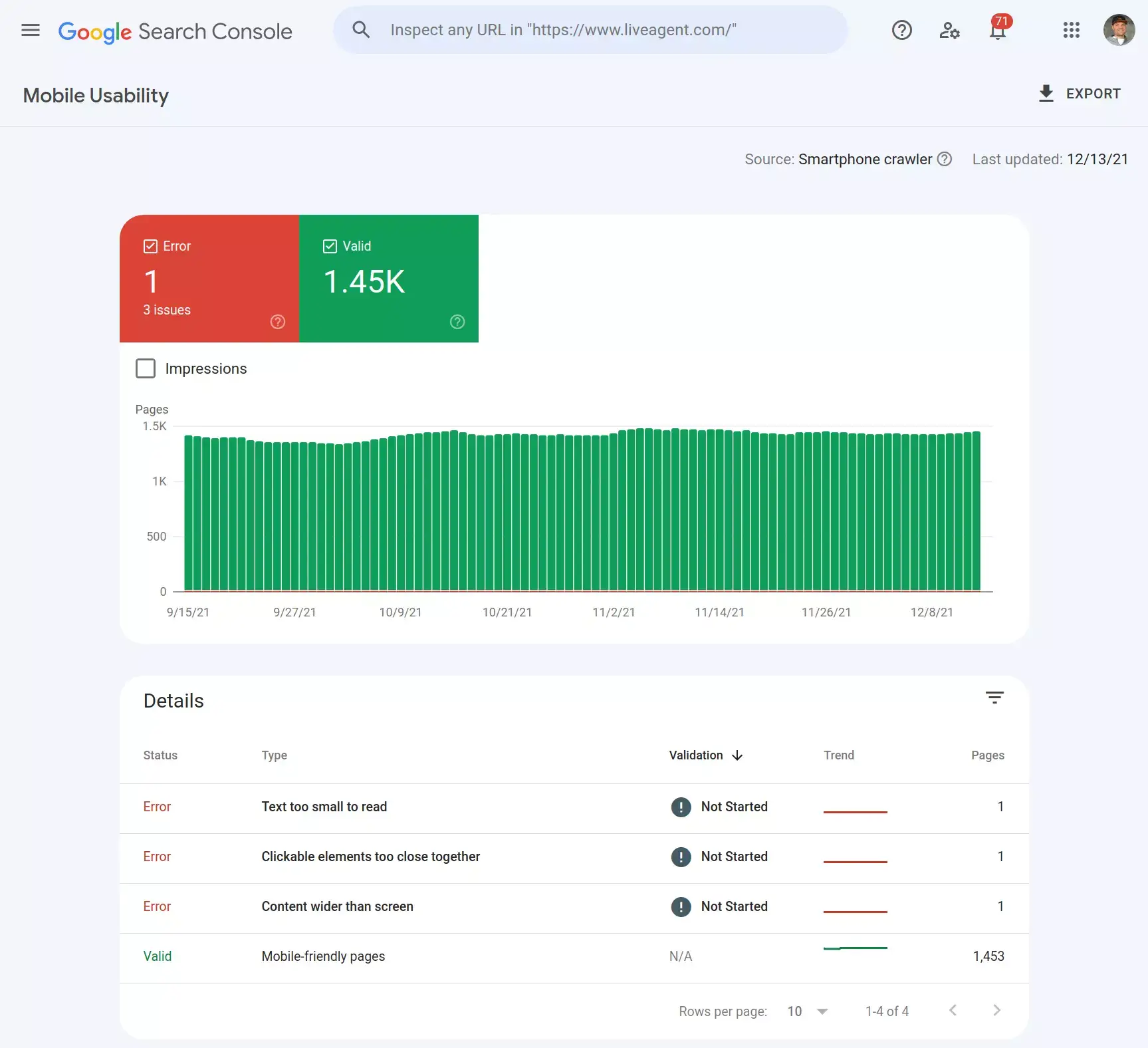 Rapport over mobilbrugervenlighed i Google Search Console