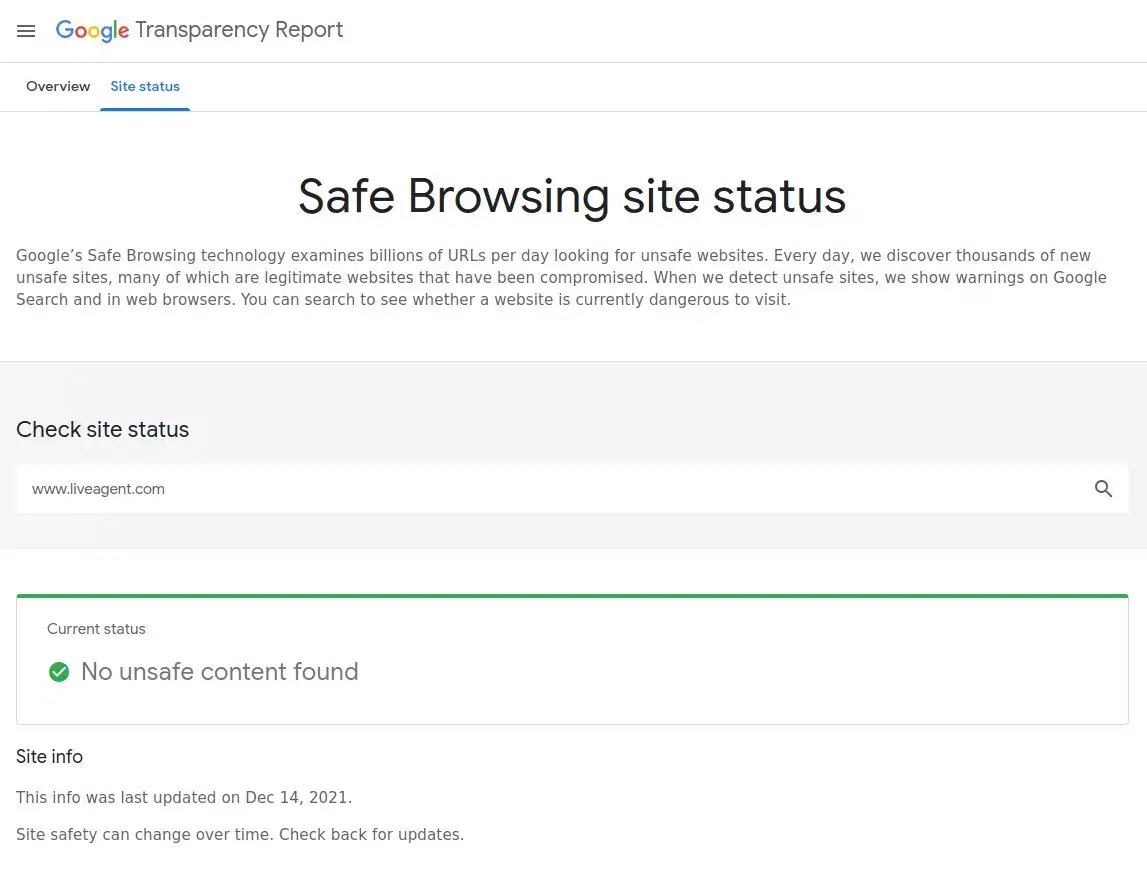 Kontroller Safe Browsing-status på dit websted