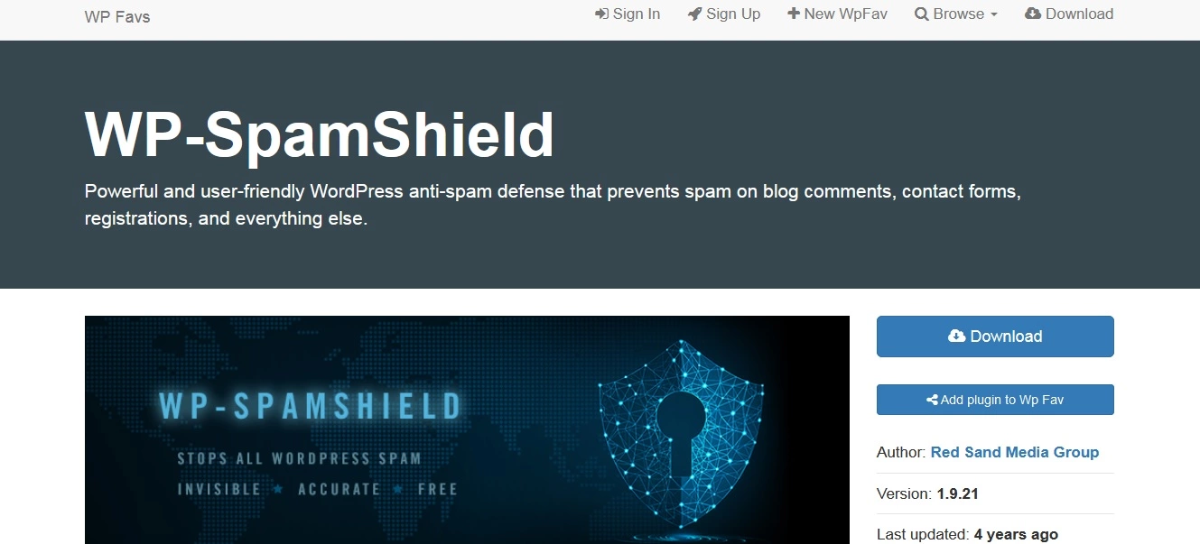 WP-Spam-shield websted