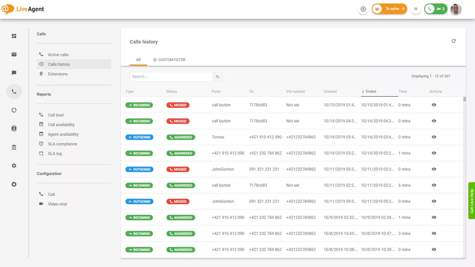 LiveAgent's call center-oversigt