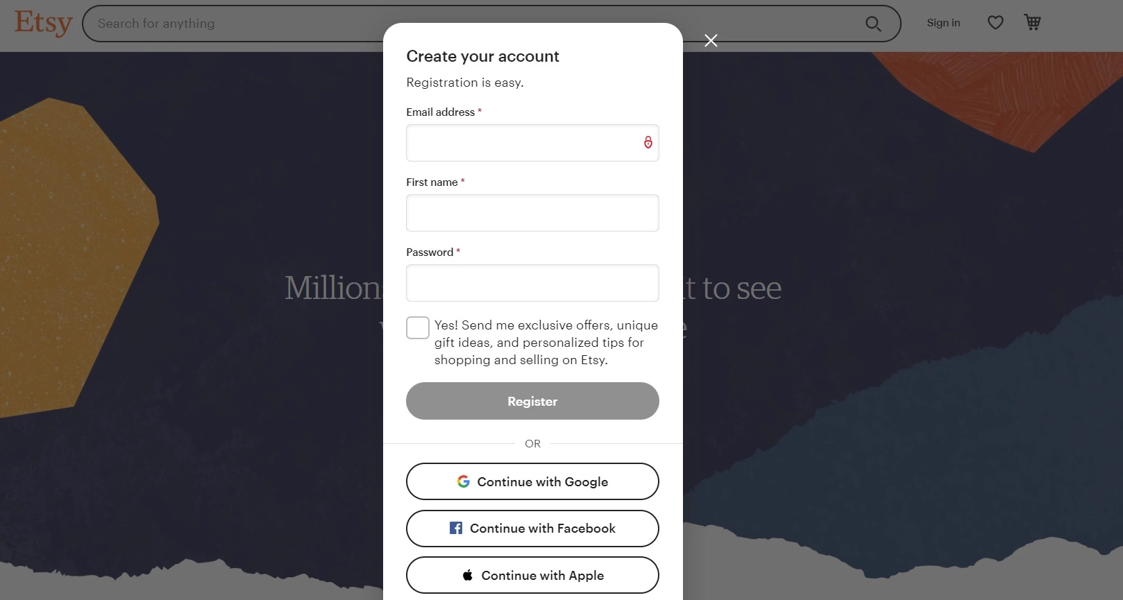 Etsy-butik registrering