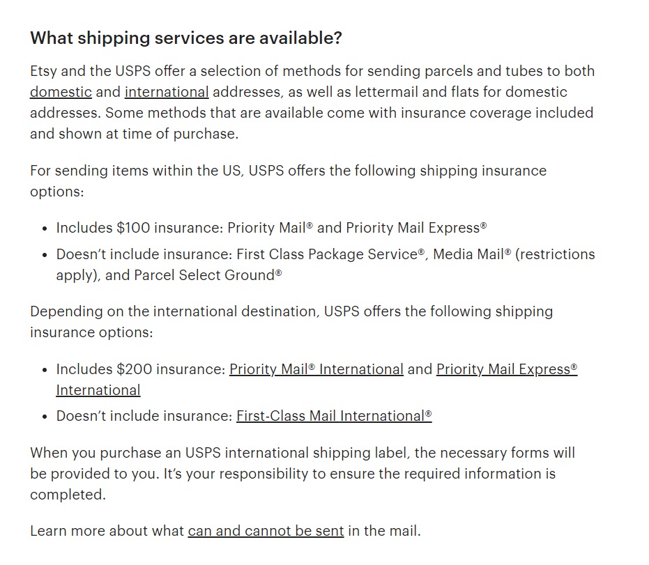 Etsy tilgængelige forsendelsestjenester