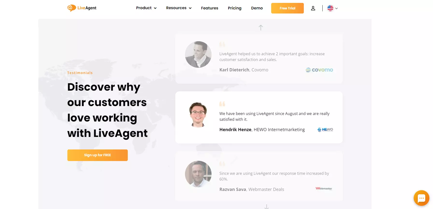 LiveAgent's landingside testimonier