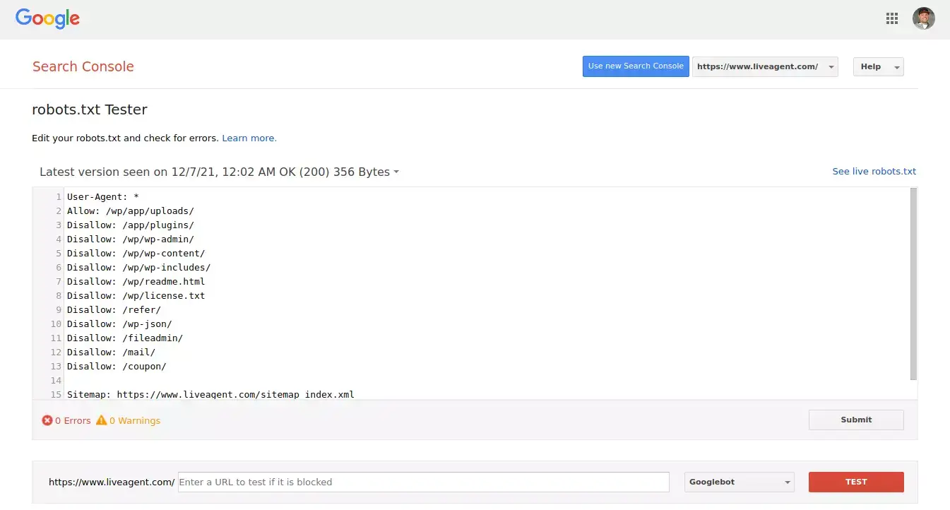 robots.txt tester-værktøj