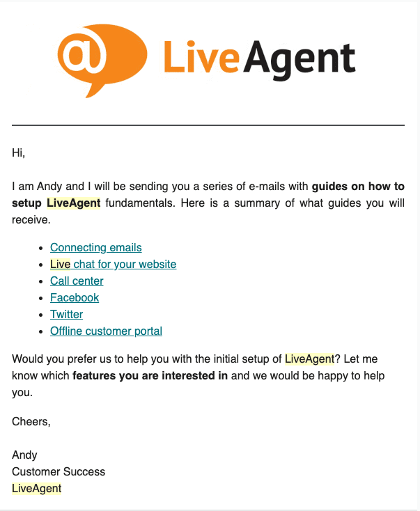 LiveAgent onboarding-e-mail