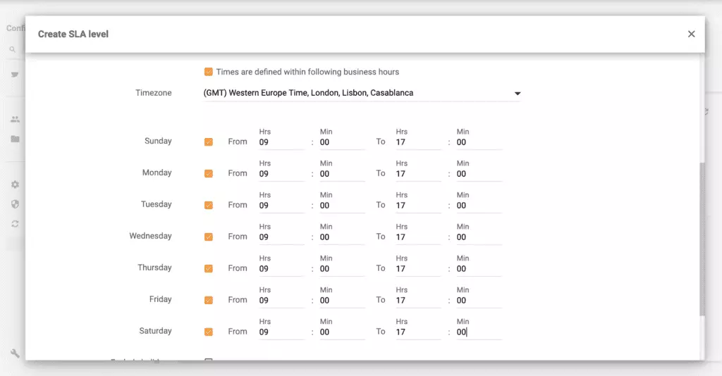Indstilling af åbningstider med Live Agent