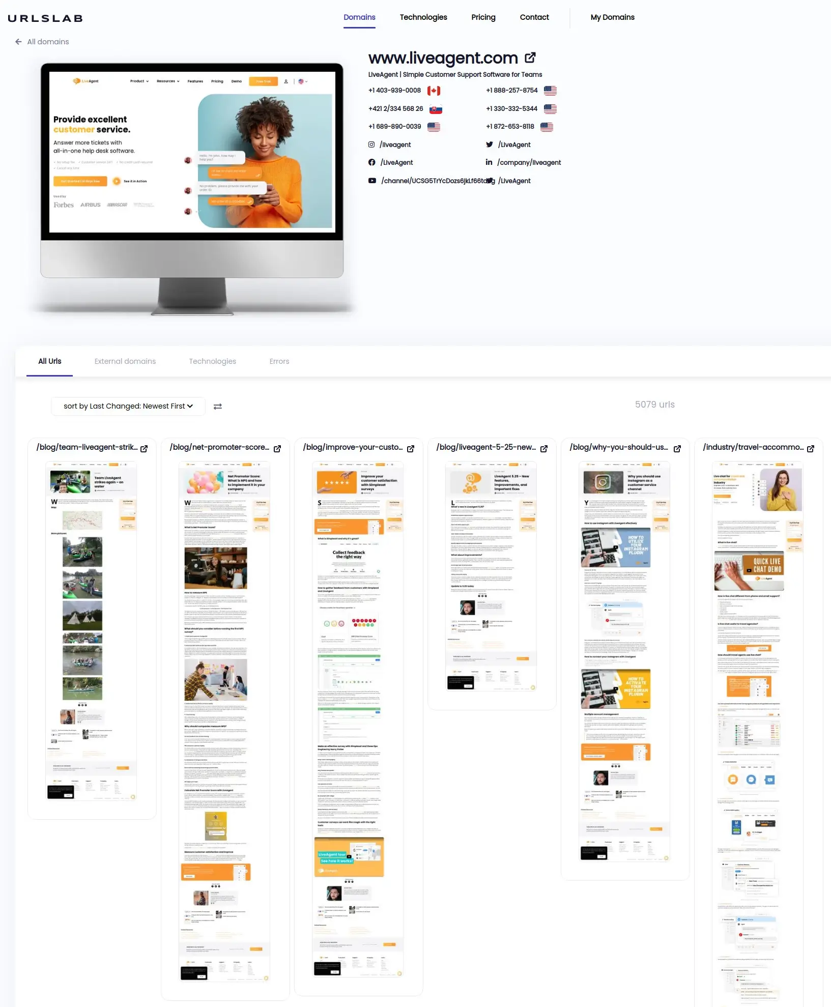 Hurtig visuel gennemgang af webstedsscreenshots