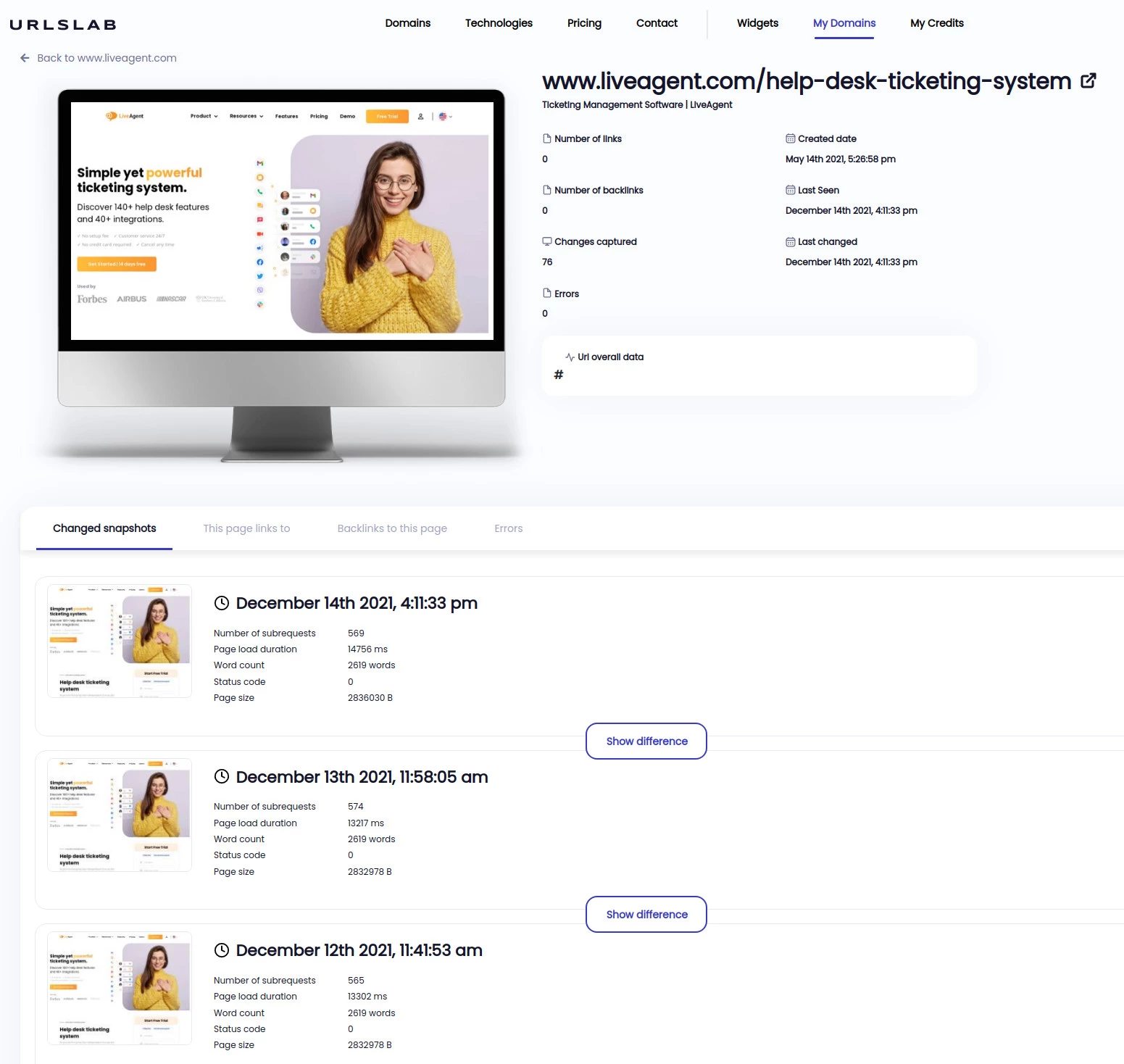 Få et screenshot af hver side på dit websted dagligt