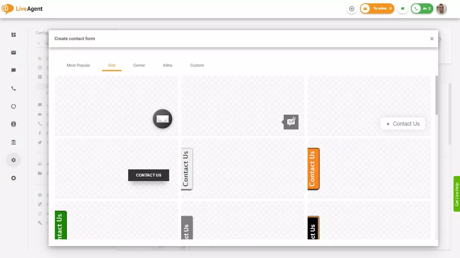 LiveAgent side kontaktformular