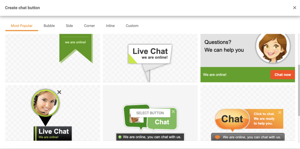 Create chat button window on LiveAgent