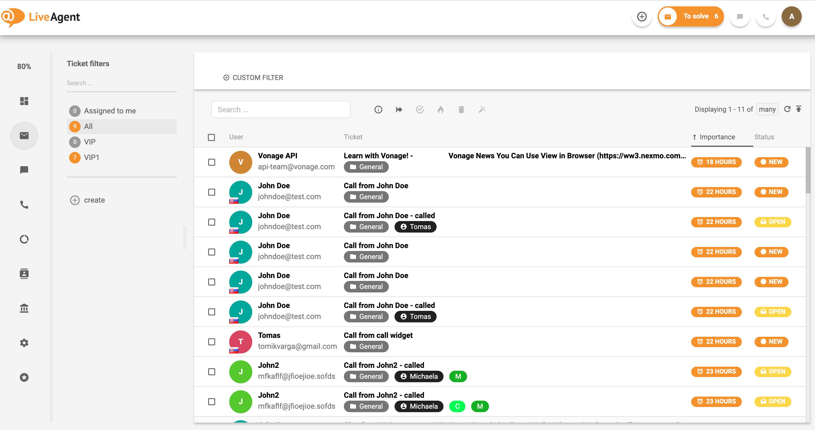 LiveAgent - Alle tickets - Universel indbakke