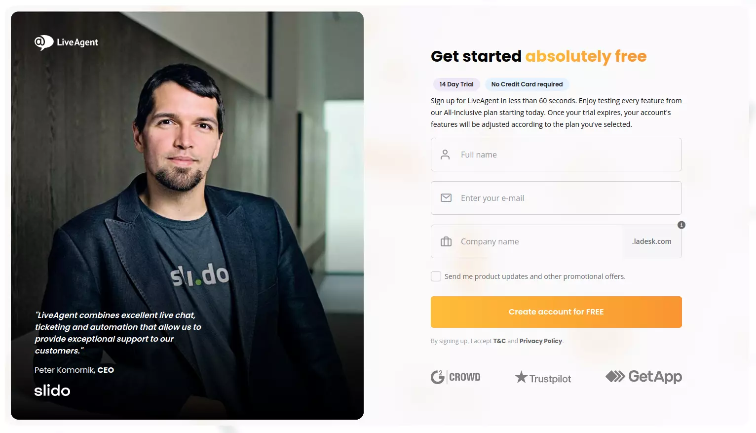 LiveAgent-prøvekonto