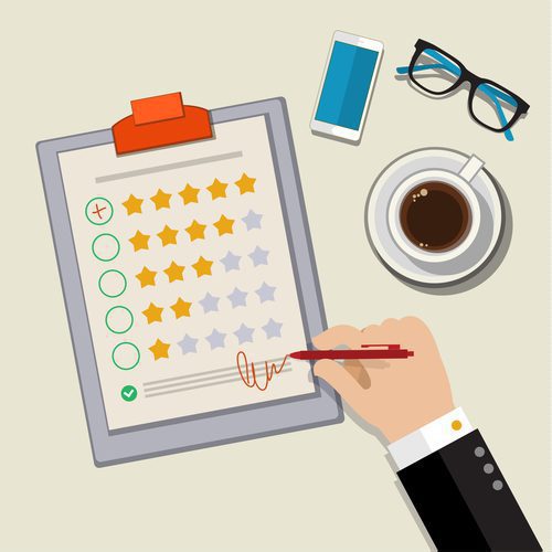 Kundefeedback-illustration - Hånd, der markerer fremragende mark i en undersøgelse