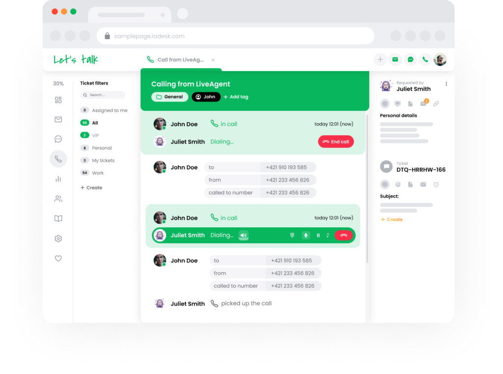 LiveAgent call center-support - mockup