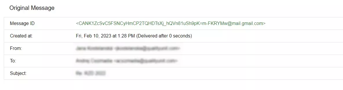 Eksempel på e-mailbesked-ID