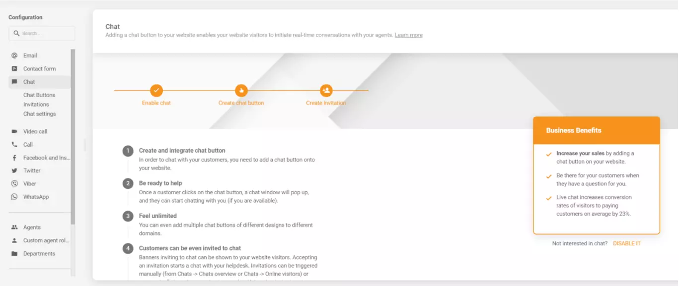 LiveAgent chat-konfiguration