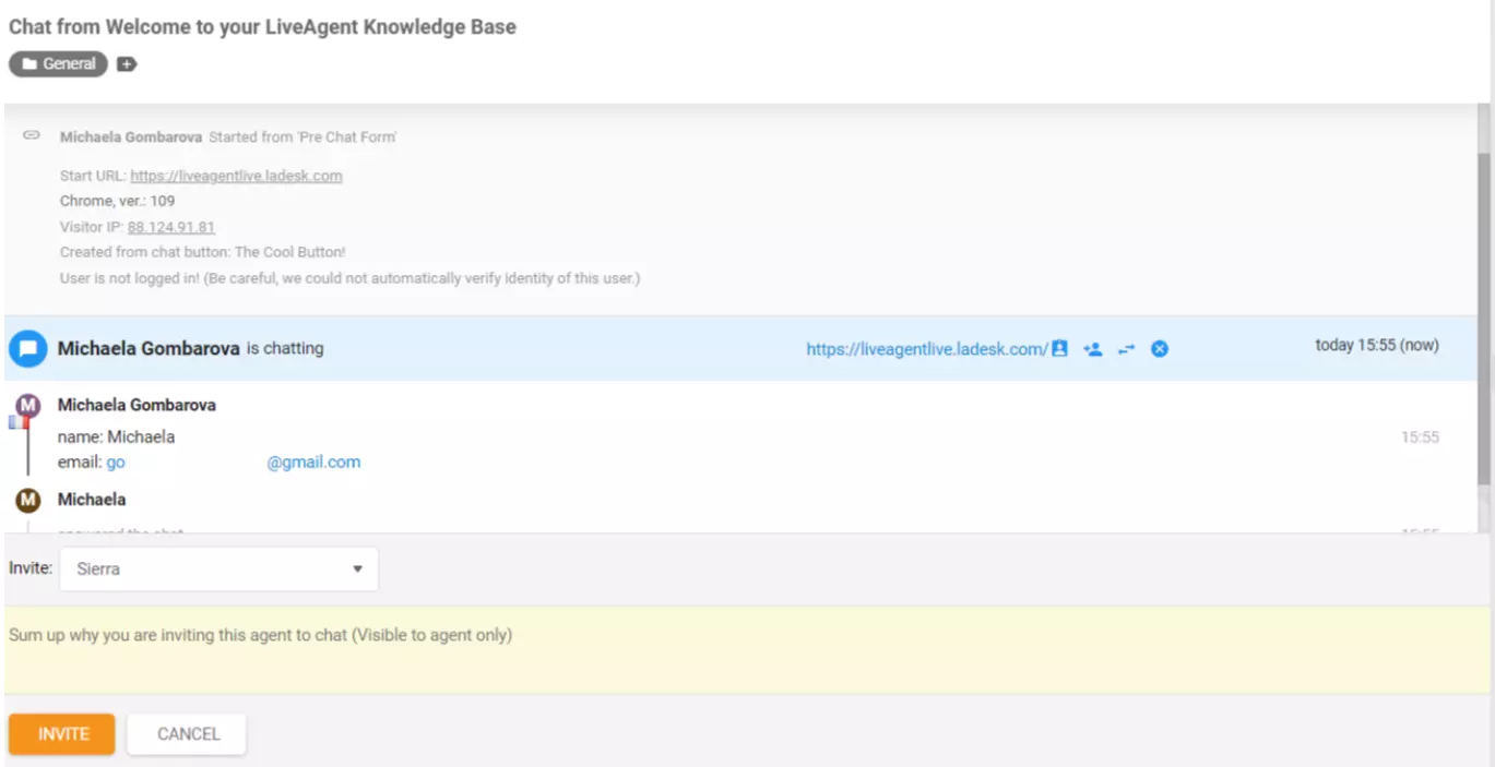 LiveAgent Agent inviteret til chat