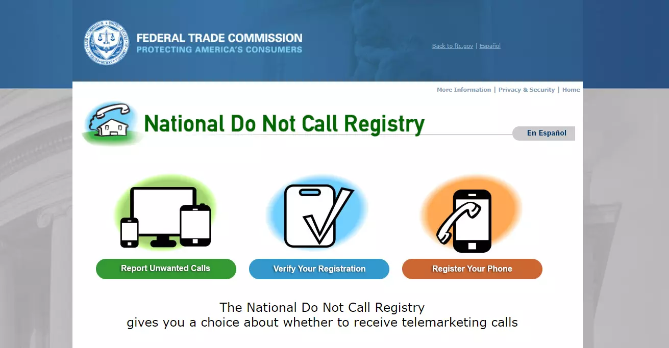 National Do Not Call Registry-websted