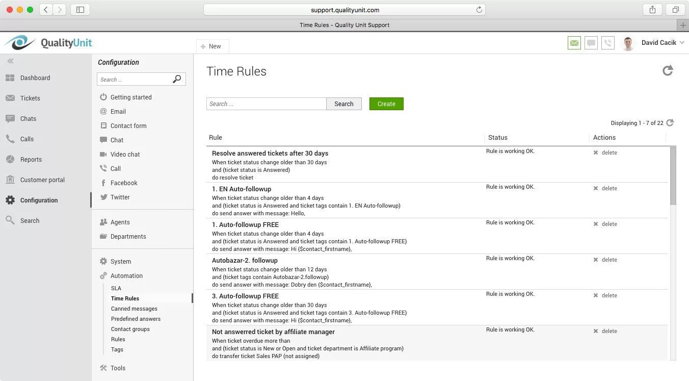 LiveAgent tidsregler