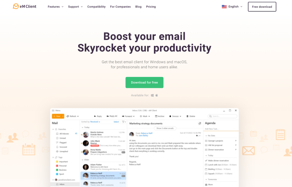 eM Client homepage