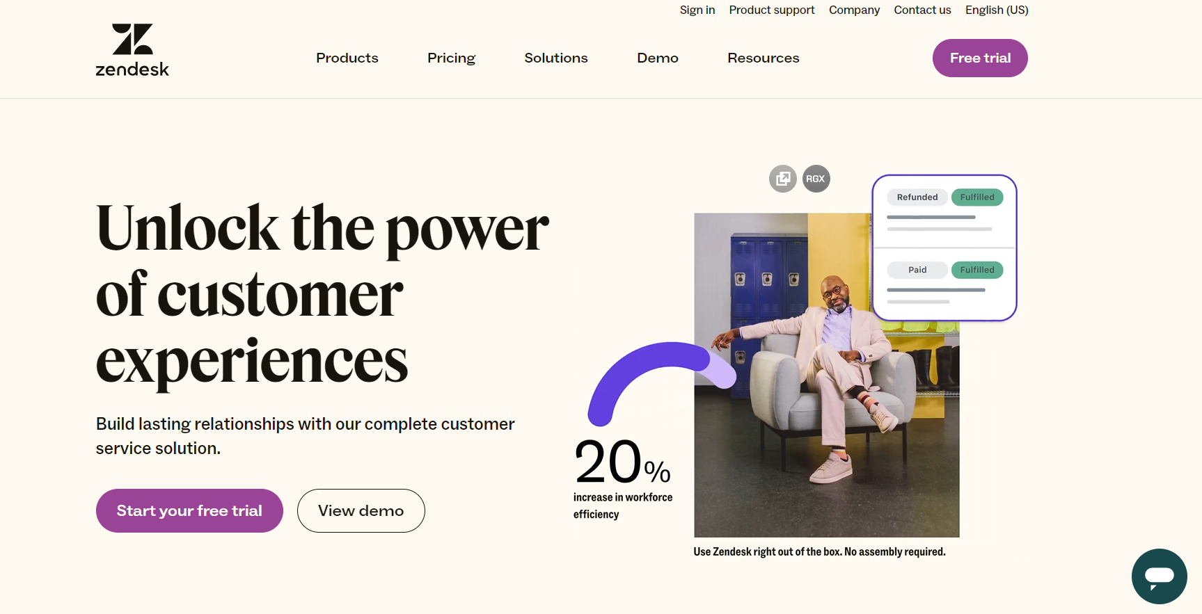 Zendesk Suite-hjemmeside - relationsorienteret e-commerce live chat-software