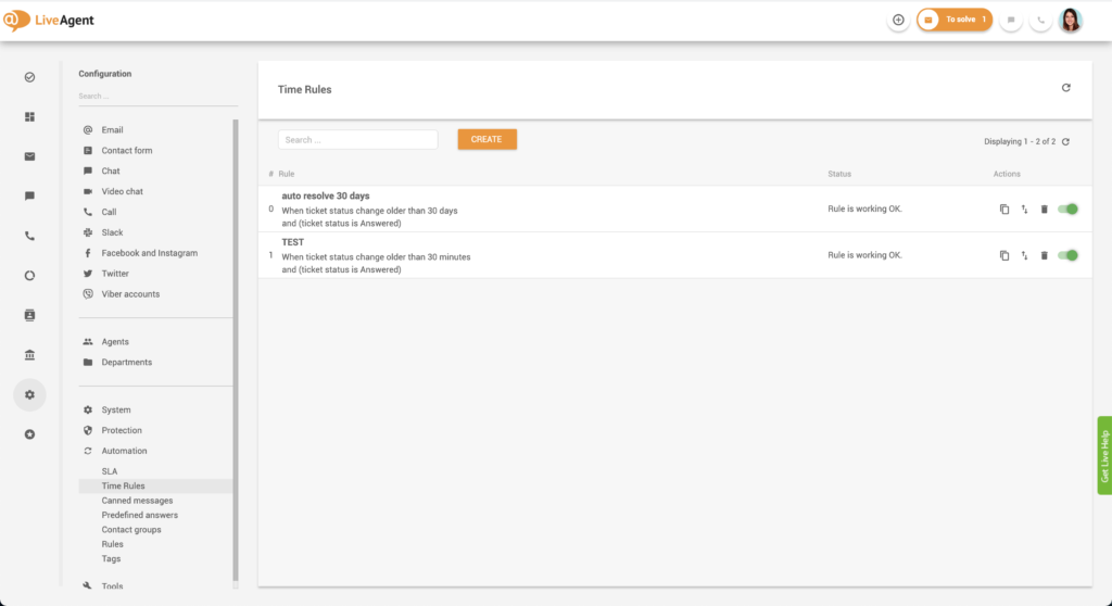 Eksempel på aktive tidsregler