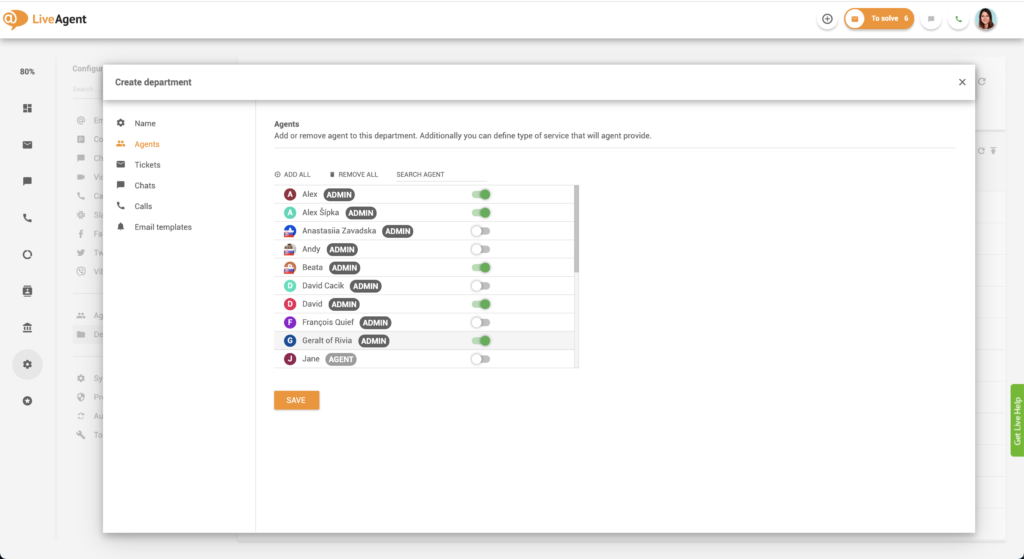 Tilføjelse af agenter til afdelinger