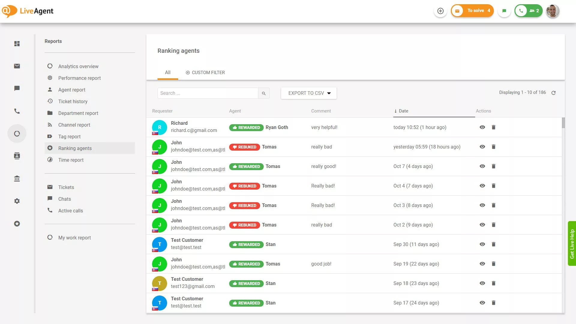 Agentrangeringsoverblik i rapporter