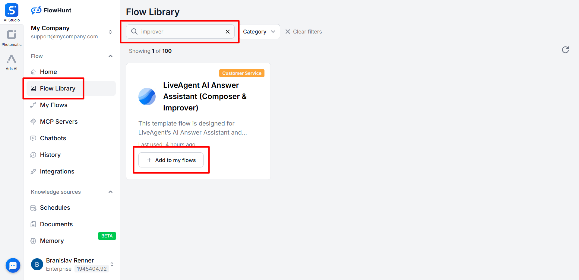 AI Answer Improver vs FlowHunt som en udbyder-integration