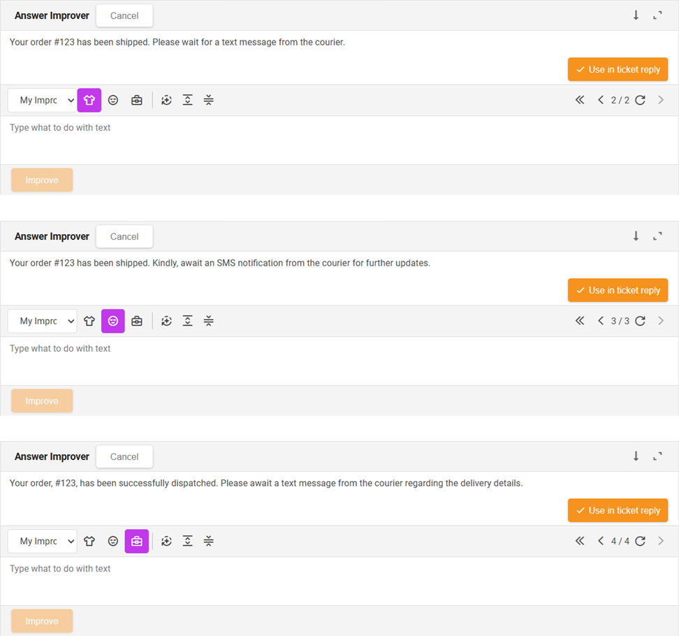 Answer Improver-tilstande
