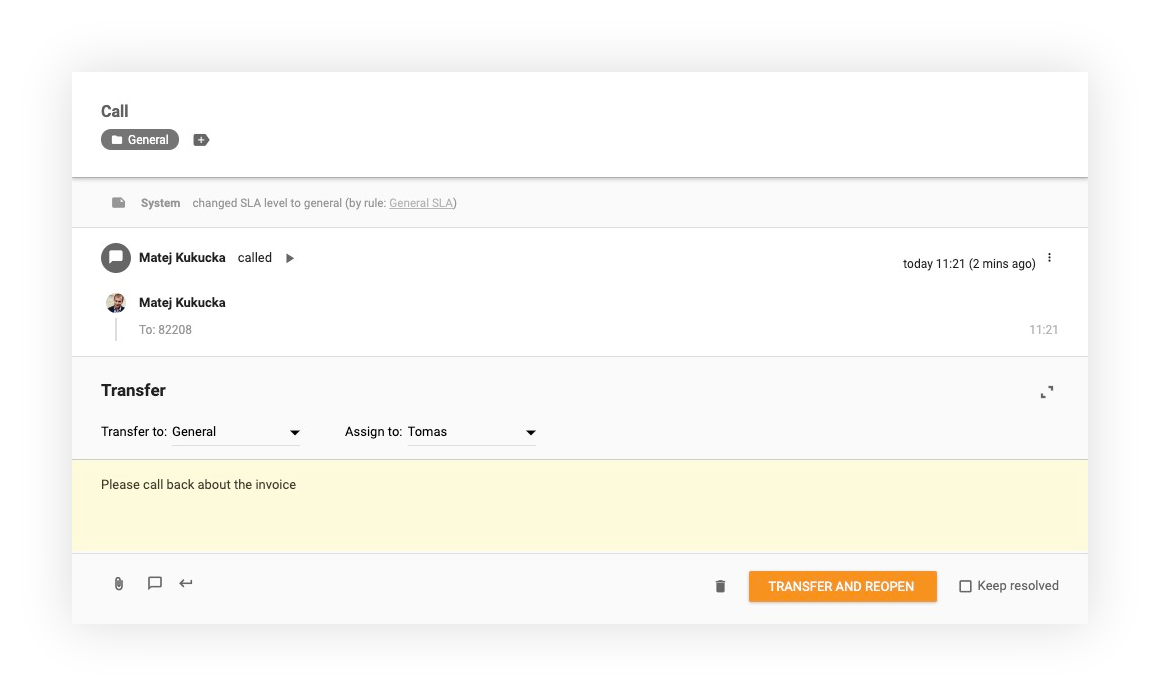 Opkaldsoversendelse-funktion i LiveAgent