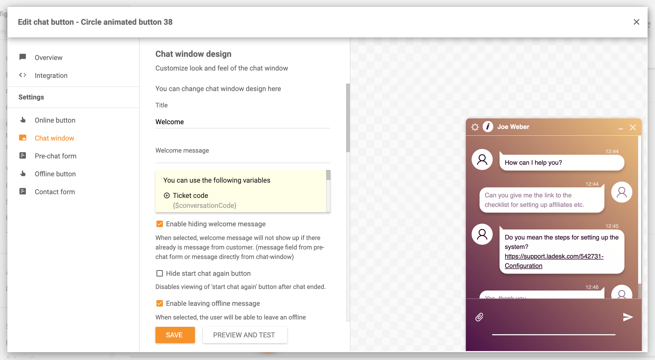 Chat window design-muligheder
