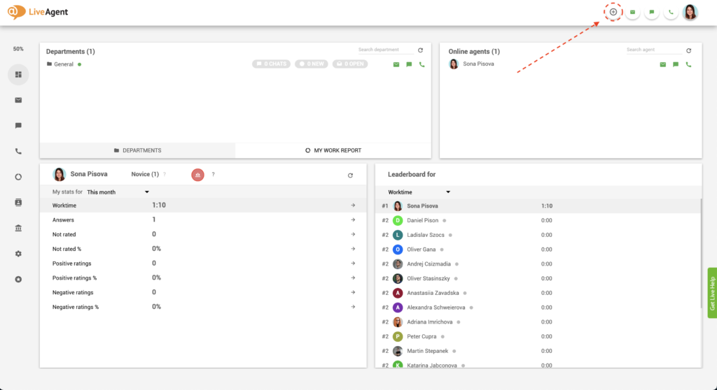 Klik på plus-knappen i LiveAgent