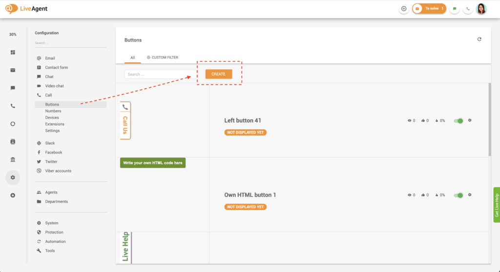 Oprettelse af en opkald-knap i LiveAgent