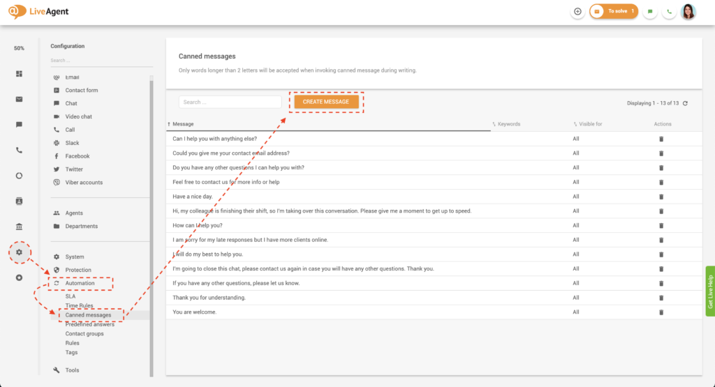 Oprettelse af en foruddefineret besked