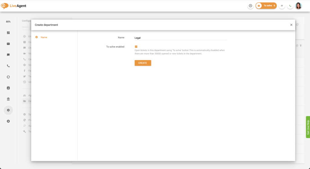 Oprettelse af afdeling i LiveAgent