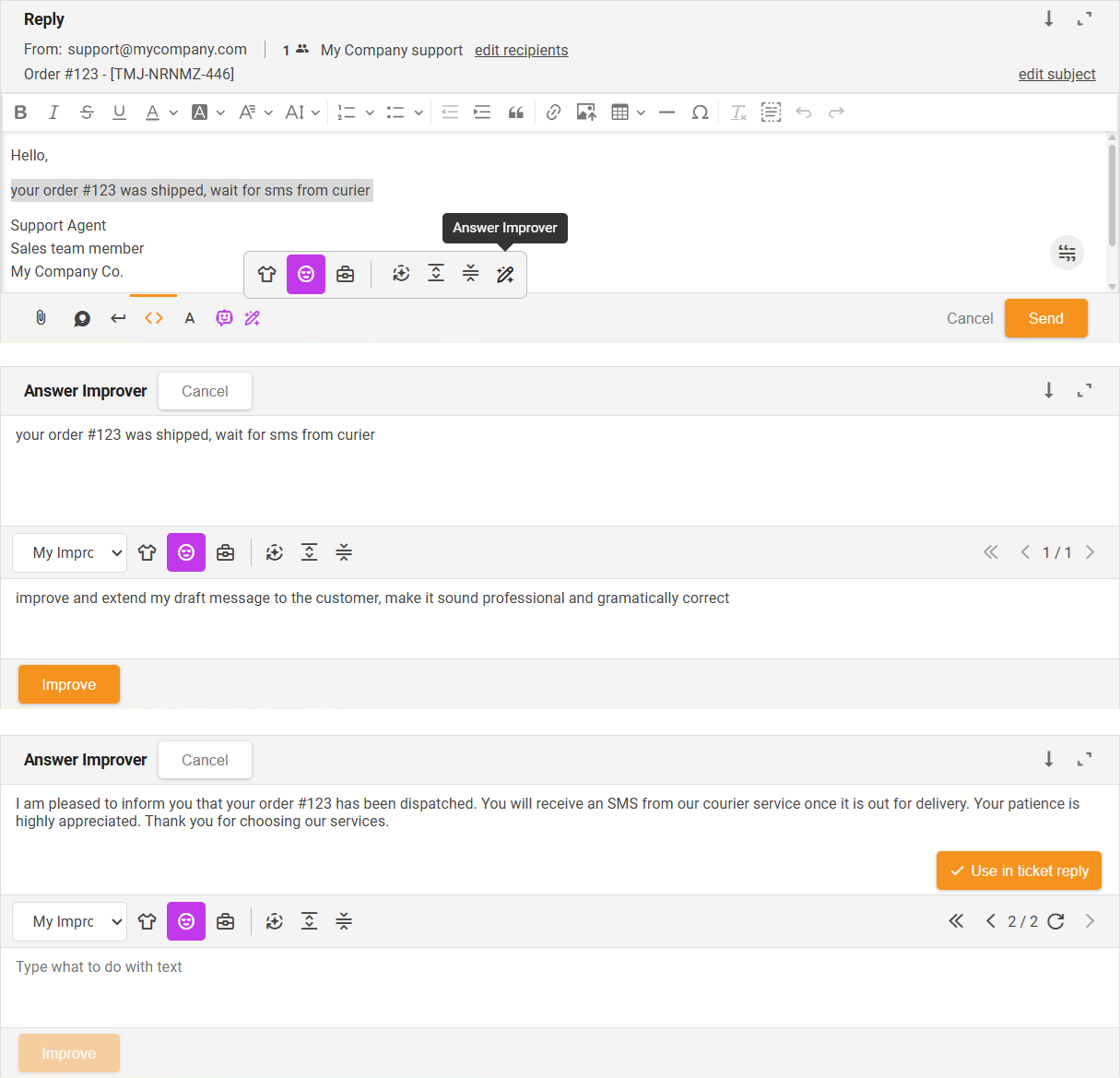 Answer Improver (brugerdefinerede instruktioner) funktion, der forfiner en besked