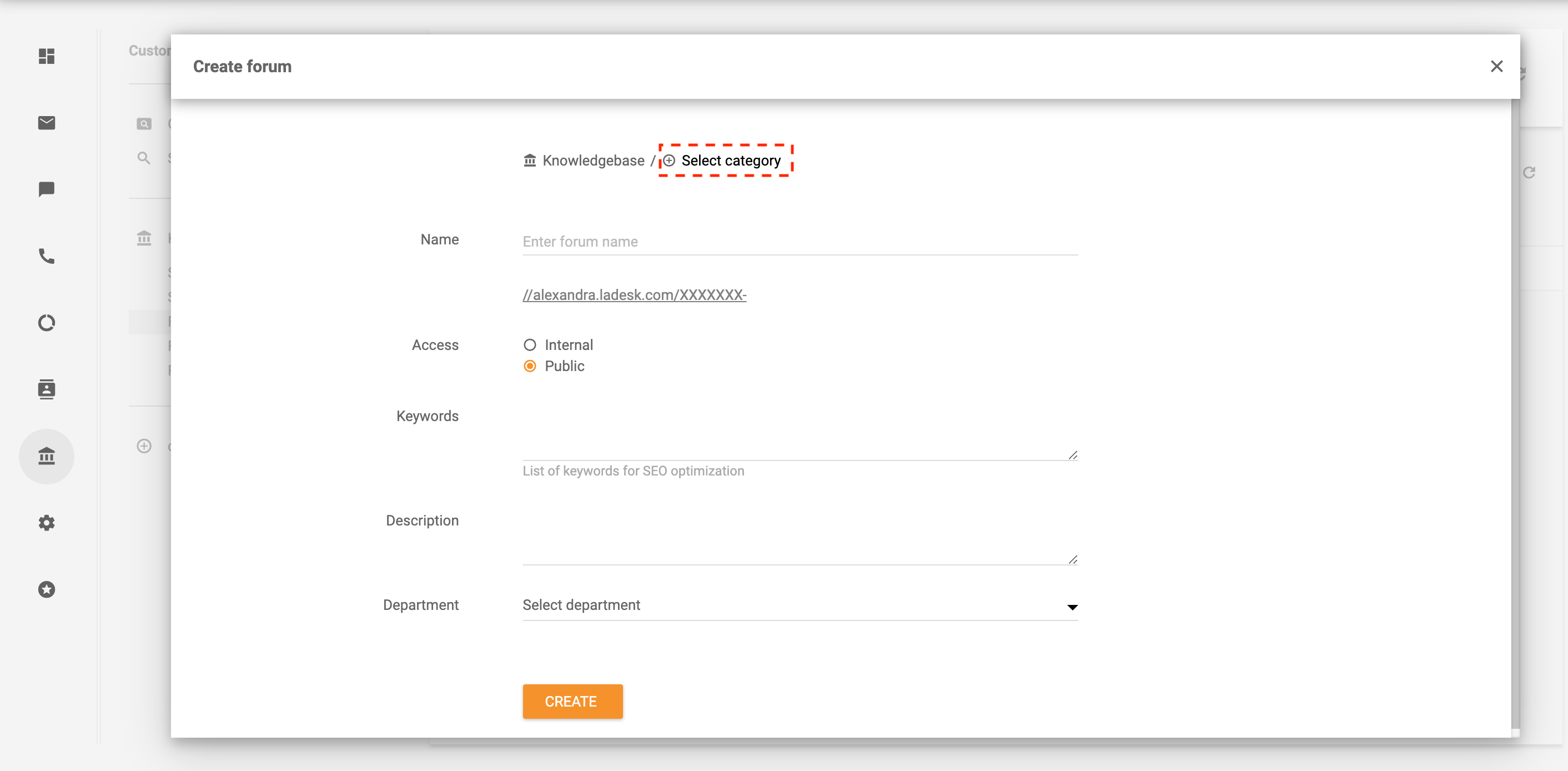 Vælg kategori for kundeforum - LiveAgent