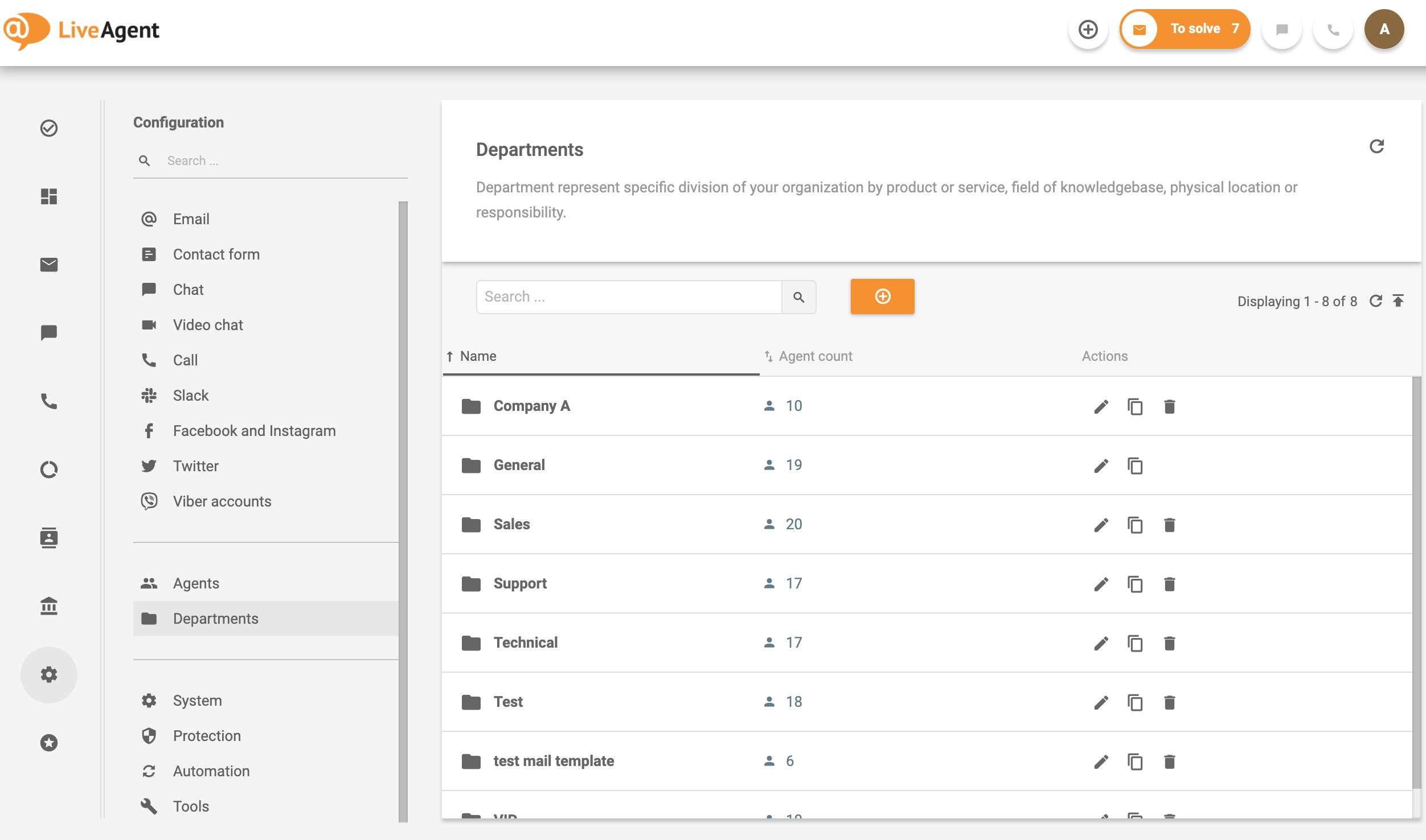 Departments in LiveAgent