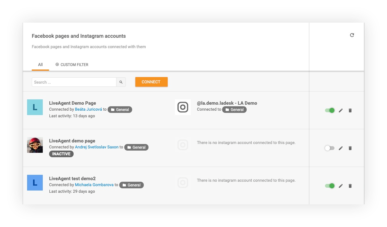 Facebook og Instagram forbundet i LiveAgent